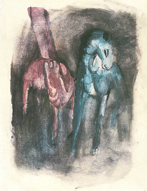 Franz Marc Zwei Pferde eines klagend Wandbild