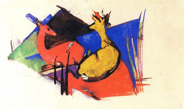 Franz Marc Zwei liegende Rehe Wandbild