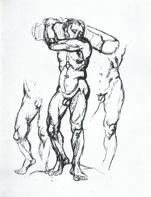 Franz Marc Holztraeger mit Detailskizzen Wandbild