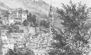 Adolph Menzel Blick auf ein Schloss und Ortschaft Baden Baden Wandbild