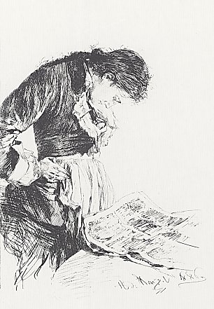 Adolph Menzel Die Zeitungsleserin Wandbild
