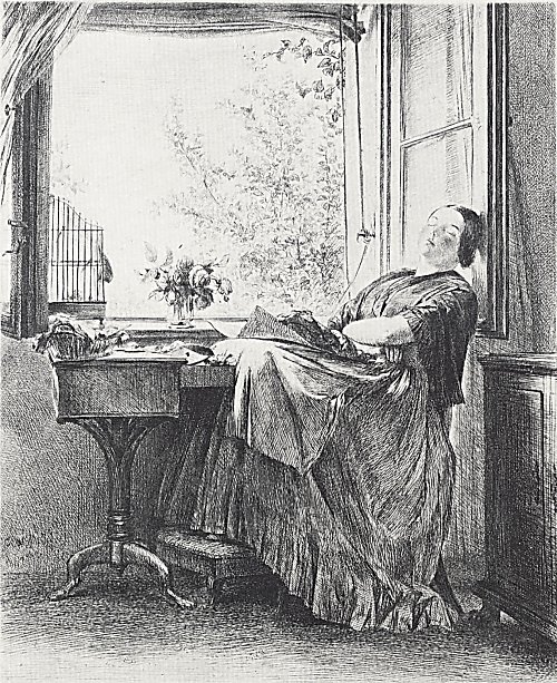 Adolph Menzel Die schlafende Naeherin am Fenster 1 Wandbild