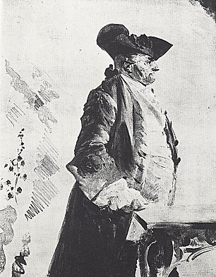 Adolph Menzel aelterer Herr in friederizianischer Tracht Wandbild