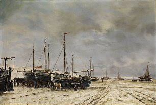 Hendrik Willem Mesdag Polderseelandschaft mit eingefrorenen Schiffen Wandbild