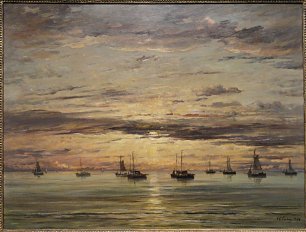 Hendrik Willem Mesdag Sunset at Scheveningen A Fleet of Fishing Vessels at Anchor Wandbild