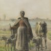 Jean-Francois-Millet-Paysanne-conduisant-aux-champs-sa-vache-es-ses-moutons