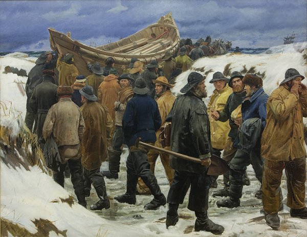 Michael Ancher The Lifeboat is Taken through the Dunes Wandbild