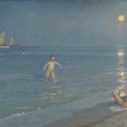 P-S-Kroyer-Boys-Bathing-at-Skagen--Summer-Evening