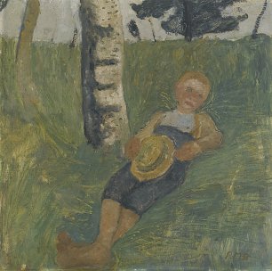 Paula Modersohn Becker Junge am Birkenstamm im Gras liegend Wandbild