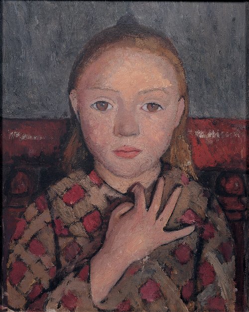 Paula Modersohn Becker Maedchen mit gespreitzer Hand vor der Brust Wandbild