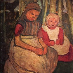 Paula-Modersohn-Becker-Zwei-sitzende-Maedchen-im-Birkenwald