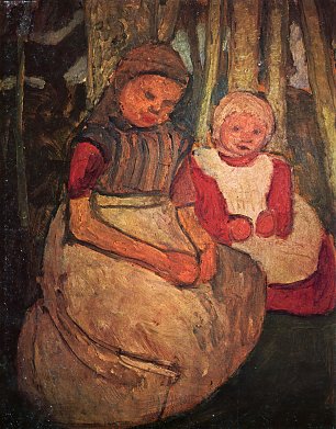 Paula Modersohn Becker Zwei sitzende Maedchen im Birkenwald Wandbild