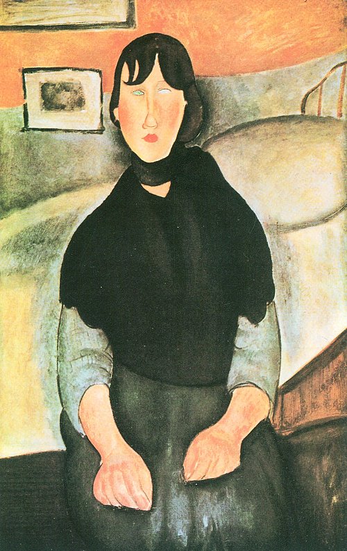 Amedeo Modigliani Junge braune Frau vor einem Bett sitzend Wandbild