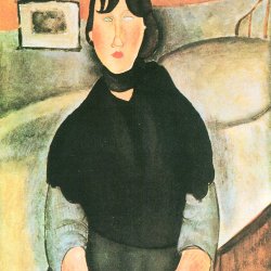Amedeo-Modigliani-Junge-braune-Frau-vor-einem-Bett-sitzend