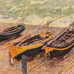 Claude-Monet-Barken-von-Etretat-drei-Fischerboote