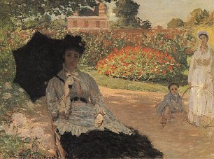 Claude Monet Camille im Garten mit Jean und seinem Kindermaedchen Wandbild