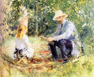 Berthe Morisot Eugene manet and his daughter with the garden Wandbild