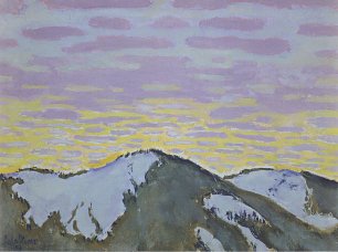 Koloman Moser Berggipfel mit farbigen Wolken Wandbild