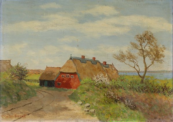 Paul Mueller Kaempff Reetgedecktes Haus in sommerlicher Wiesenlandschaft Wandbild