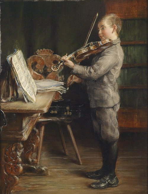 Otto Piltz Violine spielender Knabe Wandbild