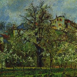 Camille-Pissarro-Obstgarten-mit-bluehenden-Baeumen