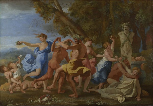 Nicolas Poussin Bacchanal before a Statue of Pan Wandbild