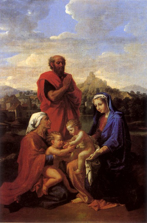 Nicolas Poussin La_Sainte_Famille avec saint Jean sainte Elisabeth et saint Joseph priant Wandbild