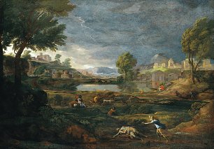 Nicolas Poussin Landscape during a Thunderstorm with Pyramus and thisbe Wandbild