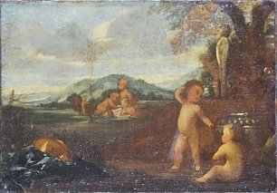 Nicolas Poussin Putti in a Landscape Wandbild