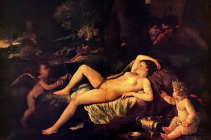 Nicolas Poussin sleeping venus and cupid Wandbild