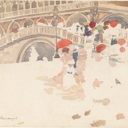 Maurice-Prendergast-Red-Umbrellas-in-the-rain