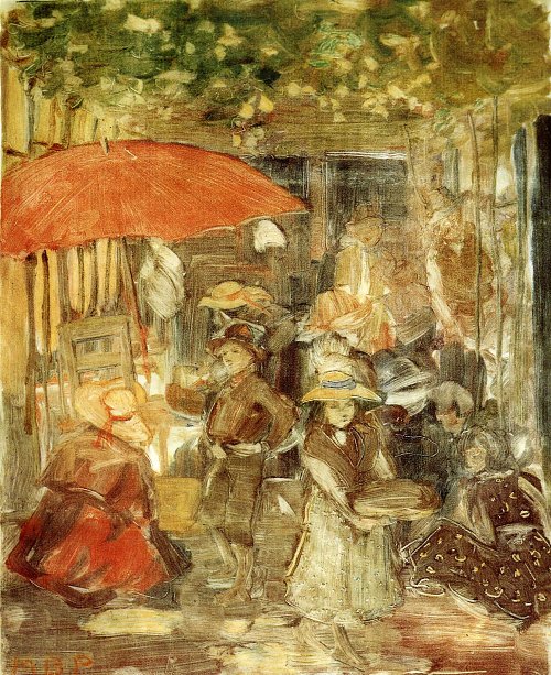 Maurice Prendergast picnic with red umbrella Wandbild