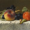 Emilie-Preyer-Stillleben-mit-Pfirsich-Aprikose-Weintrauben-und-Haselnuesse-auf-einem-Tisch