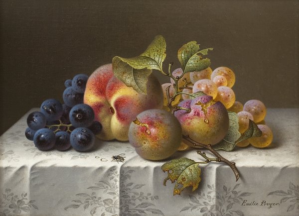 Emilie Preyer Stillleben mit Weintrauben und Pfirsich Wandbild