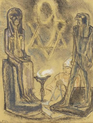 Leo Putz Davidsstern mit aegyptischen Goettern Wandbild