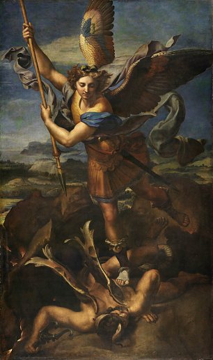 Raffael Erzengel Michael vertreibt Satan Wandbild