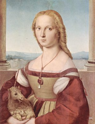 Raffael Portraet einer jungen Frau mit dem Einhorn Wandbild