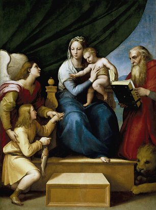 Raffael Sacra Famiglia con Rafael Tobia e San Girolamo o Vergine del pesce Wandbild