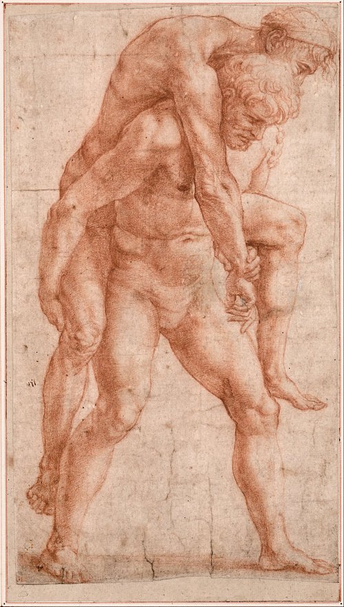 Raffael Young Man Carrying an Old Man on His Back Wandbild