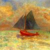 Odilon-Redon-Blue-Boat-with-a-red-Sail