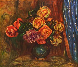 Auguste Renoir Stillleben Rosen vor blauem Vorhang Wandbild