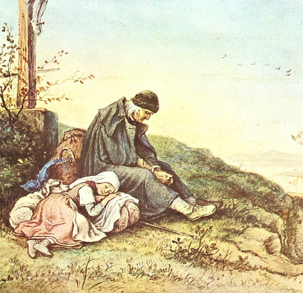 Ludwig Richter Rast unterm Wegekreuz Wandbild