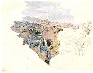 Ludwig Richter Tivoli Blick zum Ort rechts der Sibyllentempel Wandbild
