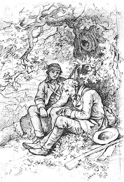Ludwig Richter Zwei Jaeger unter einer Eiche rastend Wandbild