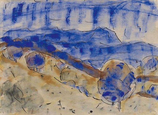 Christian Rohlfs Blaue Landschaft mit Kugelbaeumen Wandbild