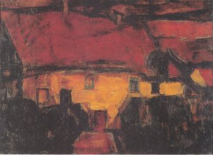 Christian Rohlfs Gelbes Haus mit rotem Dach Wandbild