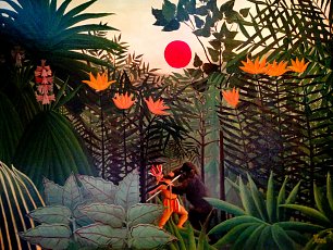 Henri Rousseau An american indian stuggling with a gorilla Wandbild