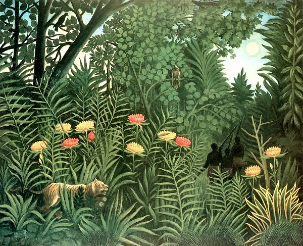 Henri Rousseau Urwald mit Tiger und Jaegern Wandbild
