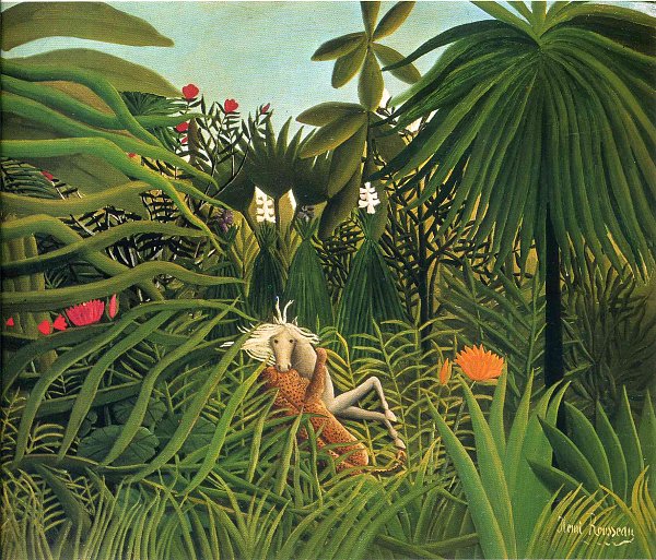 Henri Rousseau jaguar attacking a horse Wandbild
