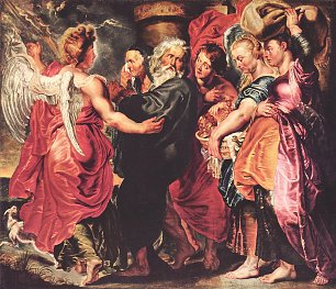 Rubens Lot verlaesst mit seiner Familie Sodom Wandbild